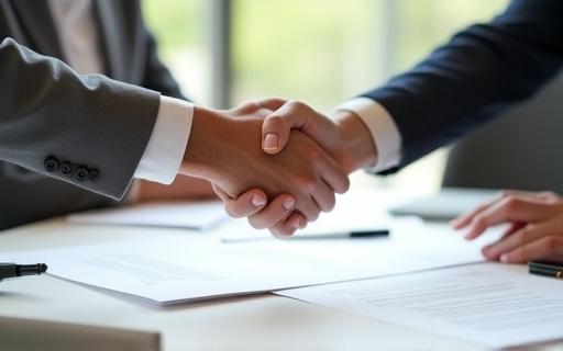 クライアントと契約書にサインする様子